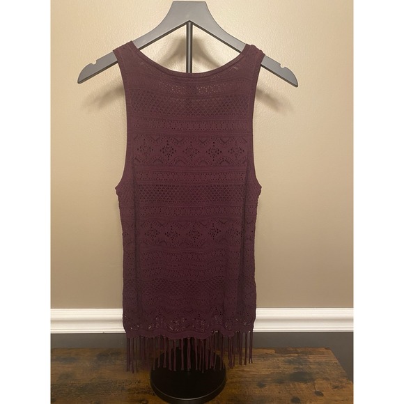 White House Black Market Cabernet Fringe Hem Sleeveless Crochet Knit Top Sz. S - Picture 2 of 5